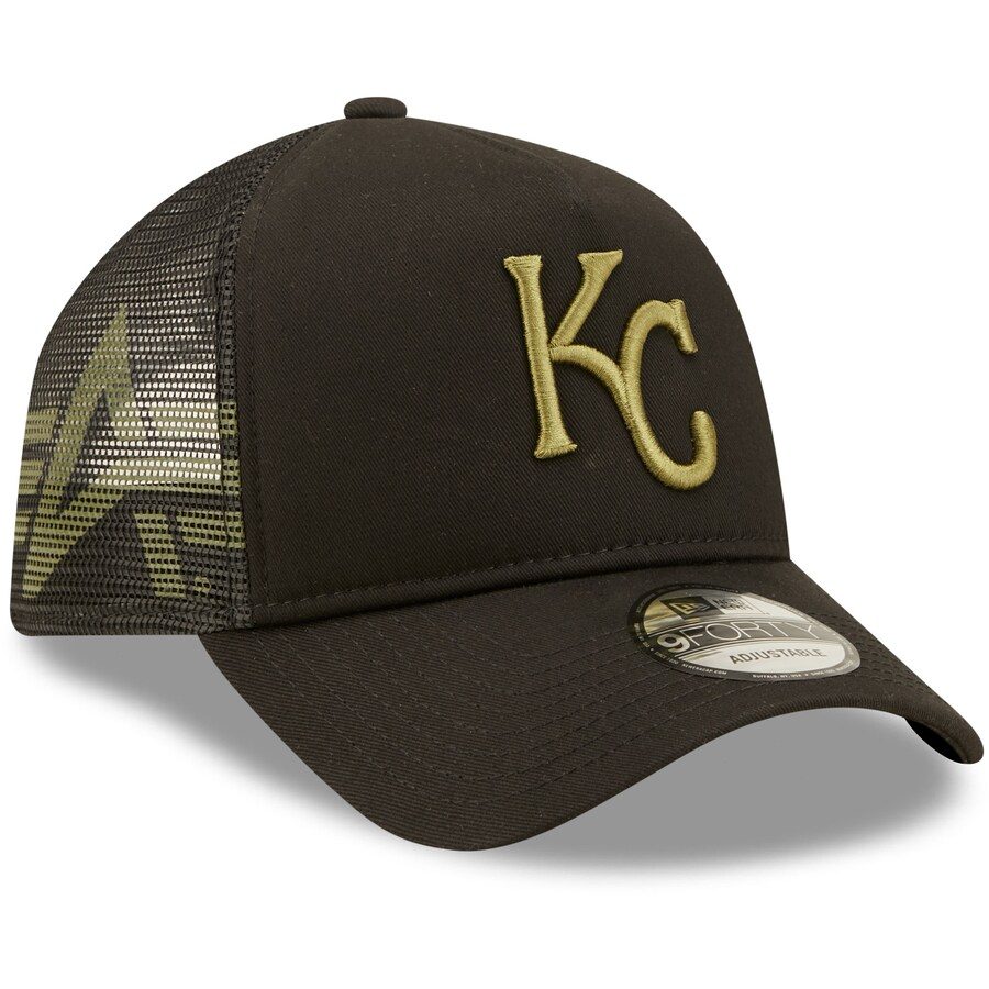 New Era Kansas City Royals x Alpha Industries A-Frame 9FORTY Trucker Snapback Hat-Black