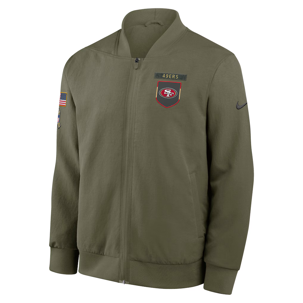 San Francisco 49ers Nike 2025 Salute to Service Sideline Full-Zip Bomber Jacket - Olive