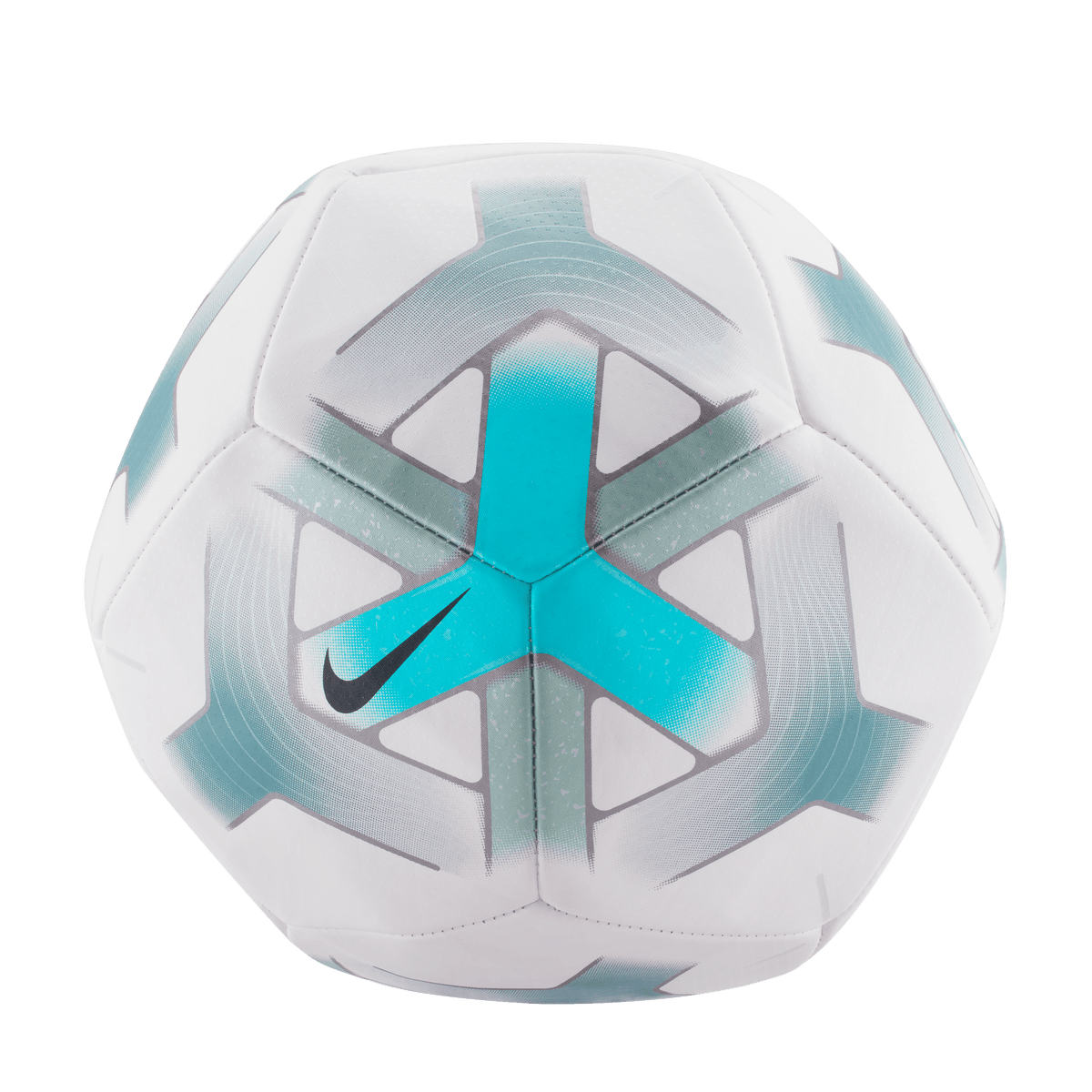 Front view of Nike Pitch soccer ball IQ0646-103 in White, Dusty Cactus, Smokey Blue and Black