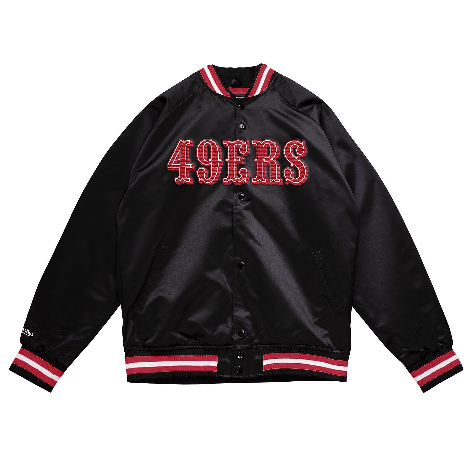 Mitchell & Ness San Francisco 49ers Double Clutch Lightweight Satin Jacket-Black/Red
