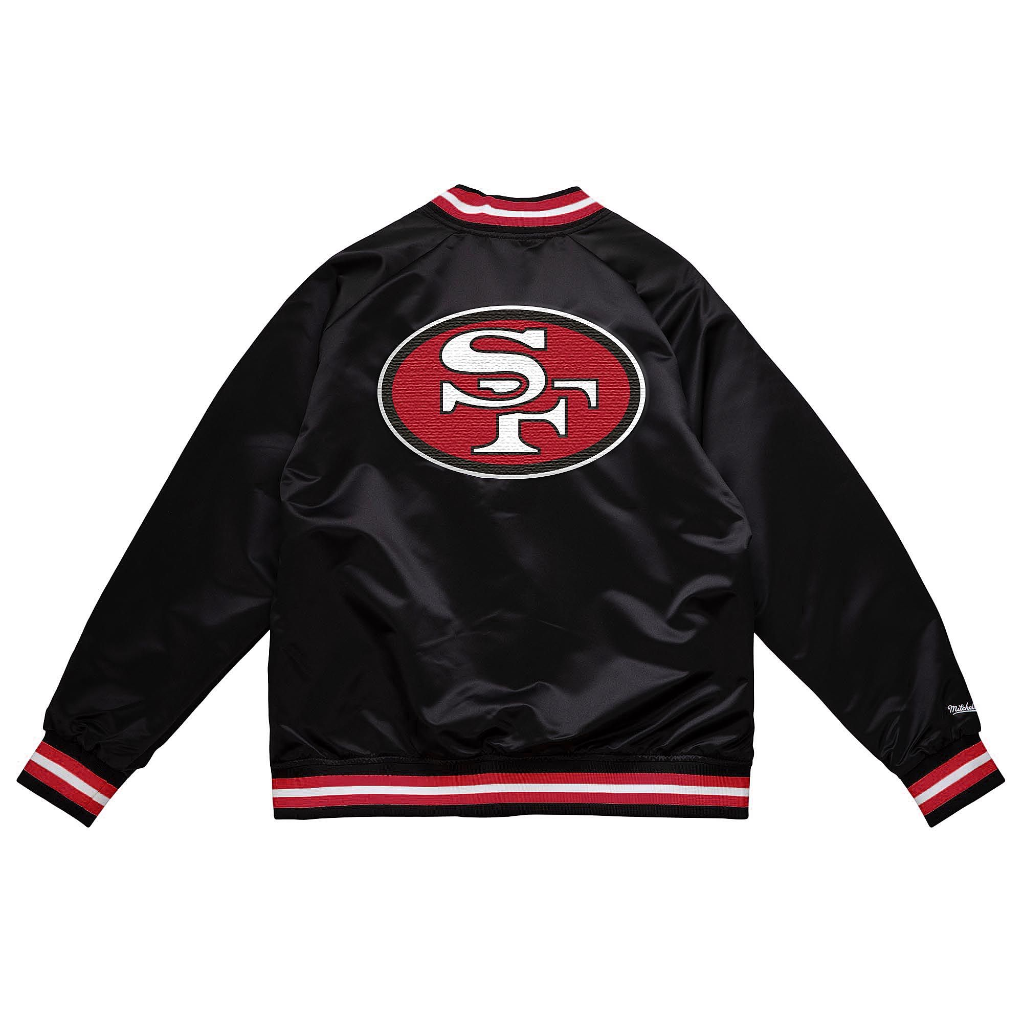 Mitchell & Ness San Francisco 49ers Double Clutch Lightweight Satin Jacket-Black/Red