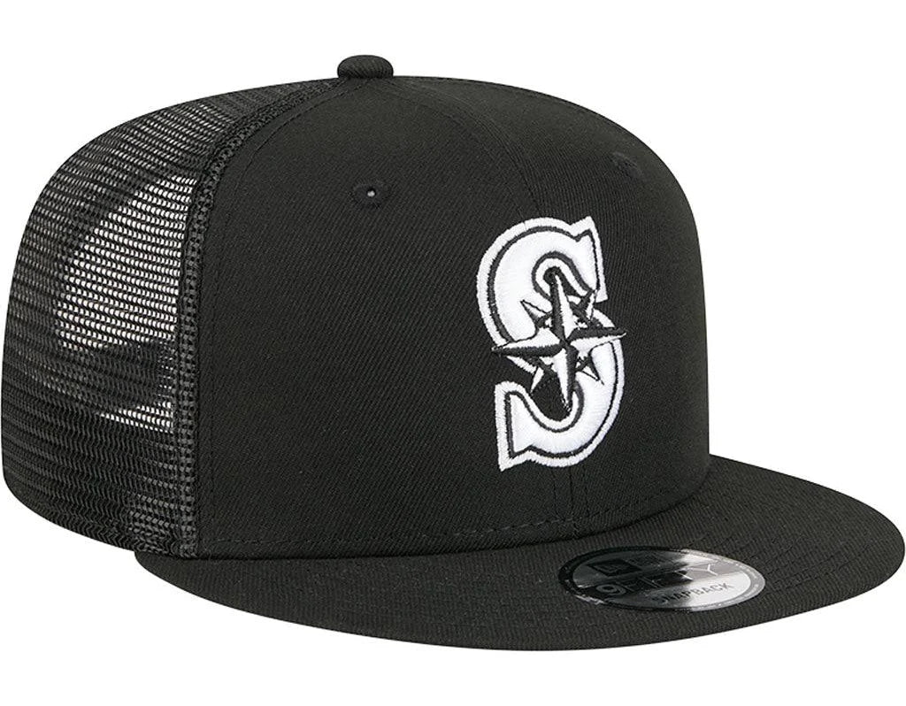 New Era Seattle Mariners 9FIFTY Trucker Snapback Hat - Black/White