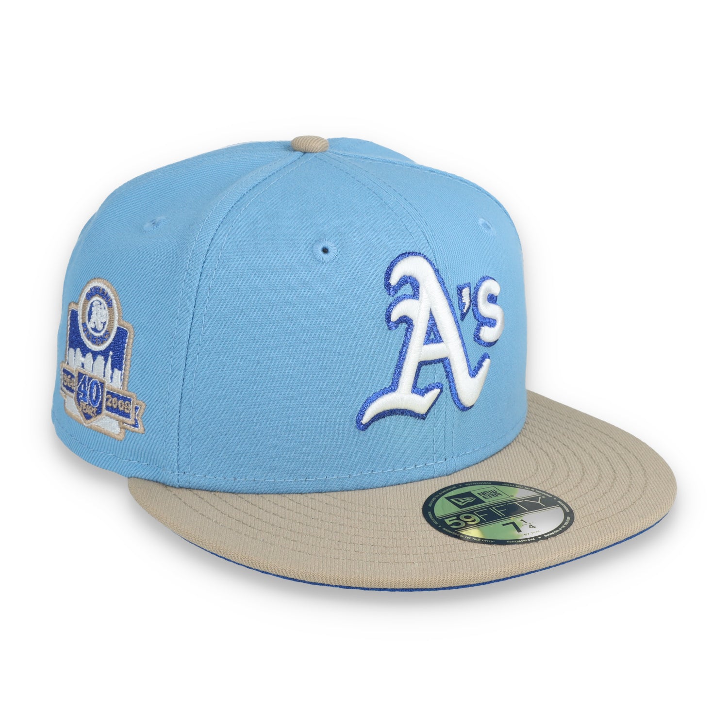 New Era Oakland Athletics 40th Anniversary Side Patch 59FIFTY Fitted Hat-Sky Blue/Camel