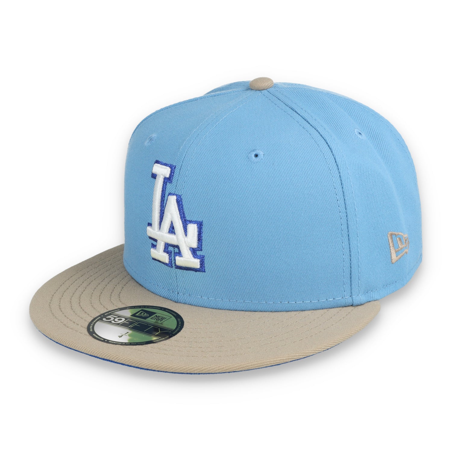 New Era Los Angeles Dodgers 50th Anniversary Side Patch 59FIFTY Fitted Hat-Sky Blue/Camel