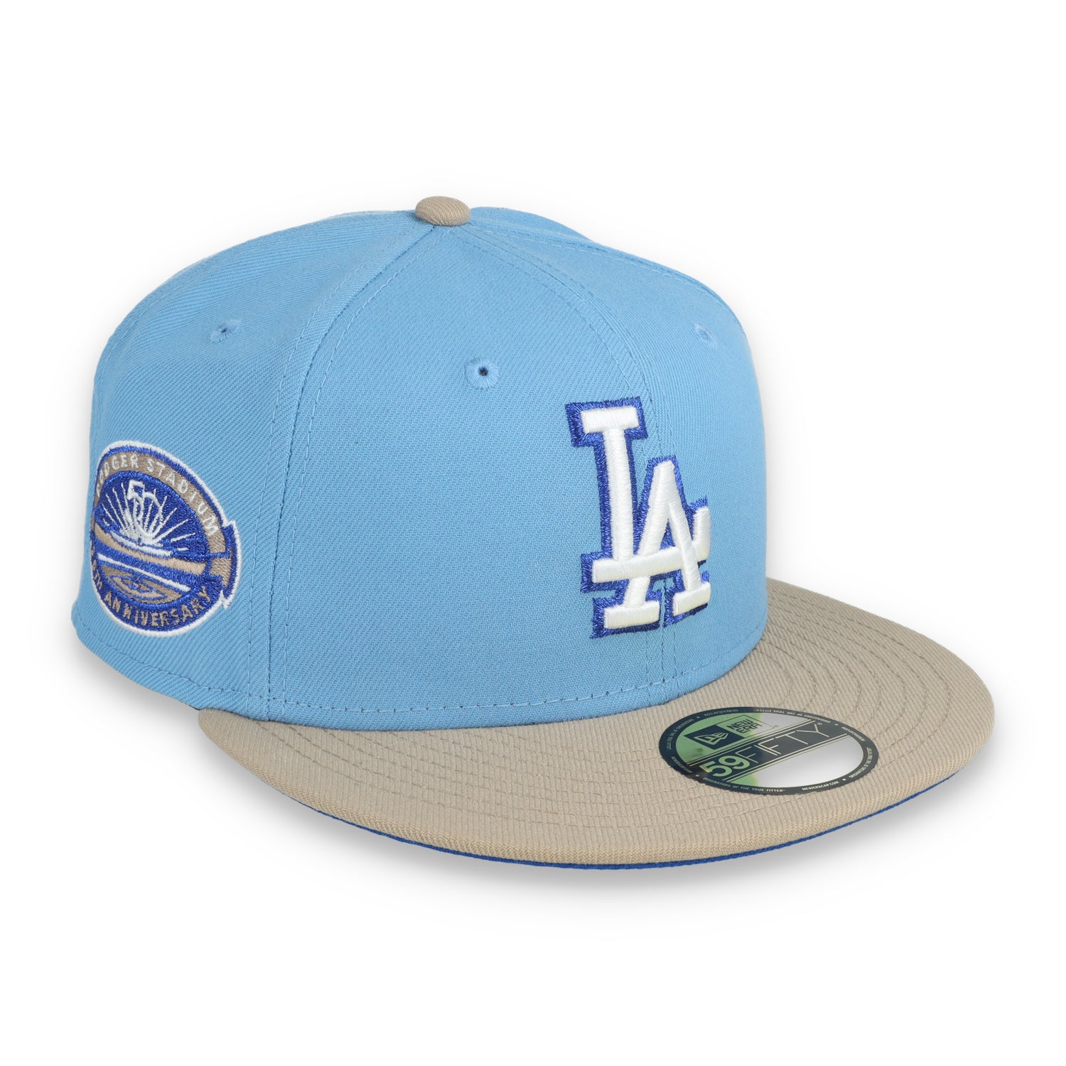 New Era Los Angeles Dodgers 50th Anniversary Side Patch 59FIFTY Fitted Hat-Sky Blue/Camel