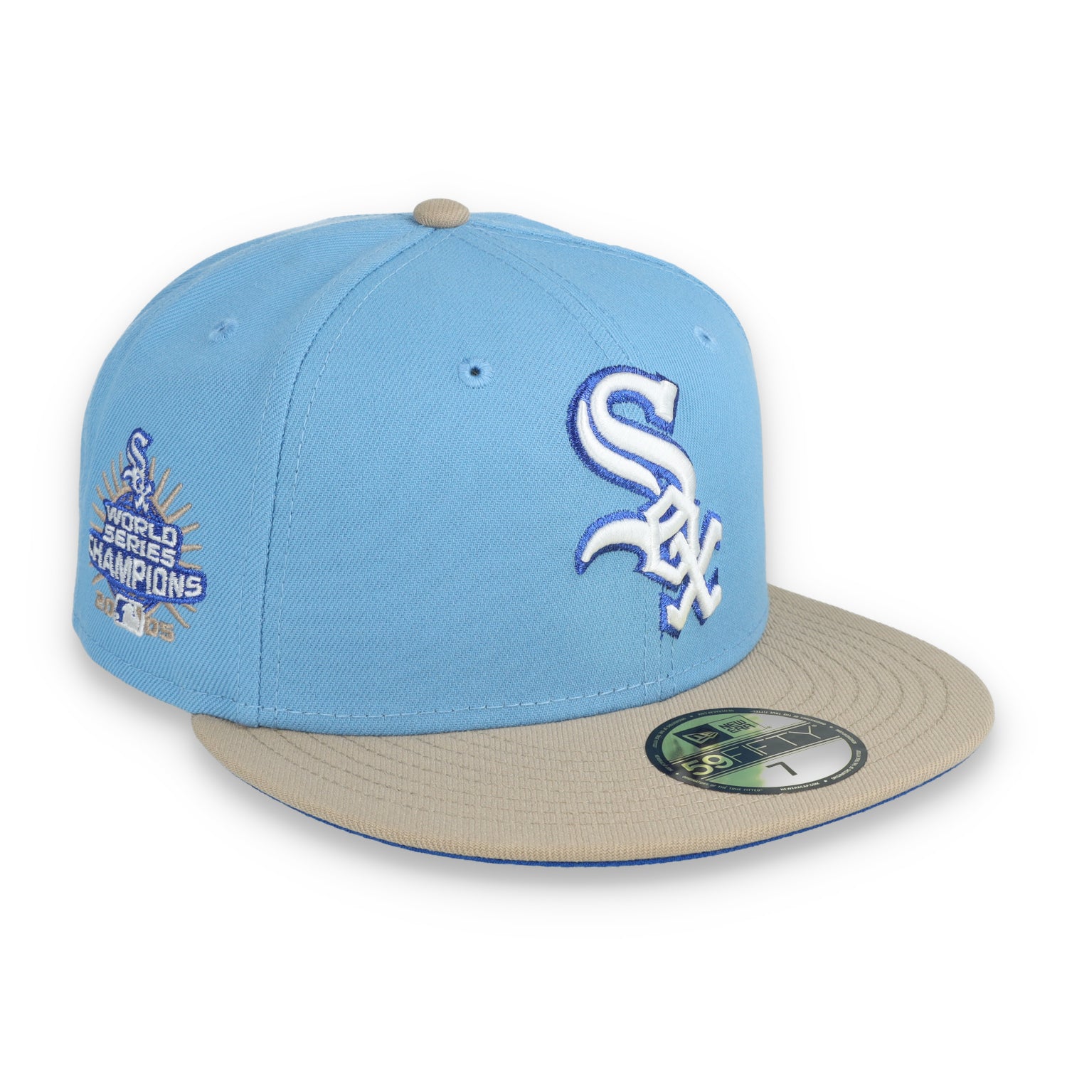 New Era Chicago White Sox 2005 World Series Side Patch 59FIFTY Fitted Hat-Sky Blue/Camel