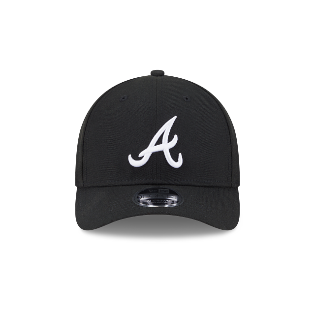 New Era Atlanta Braves Logo Essentials A Frame 9FORTY Adjustable Hat-BLACK/WHITE