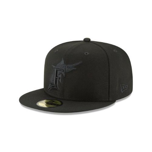 New Era Florida Marlins 59FIFTY Fitted Hat- BLACK ON BLACK