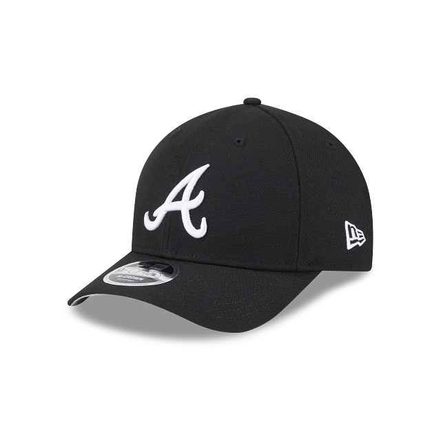 New Era Atlanta Braves Logo Essentials A Frame 9FORTY Adjustable Hat-BLACK/WHITE