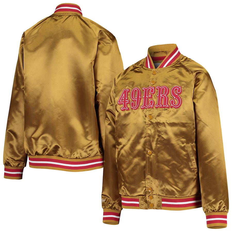 Mitchell & Ness Youth San Francisco 49ers Lightweight Satin Raglan Full-Snap Jacket-Gold