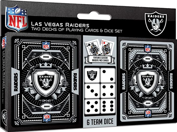 MasterPieces Game Day - NFL Las Vegas Raiders 2-Pack Playing Cards & Dice Pack - Officially Licensed Set for Adults and Family
