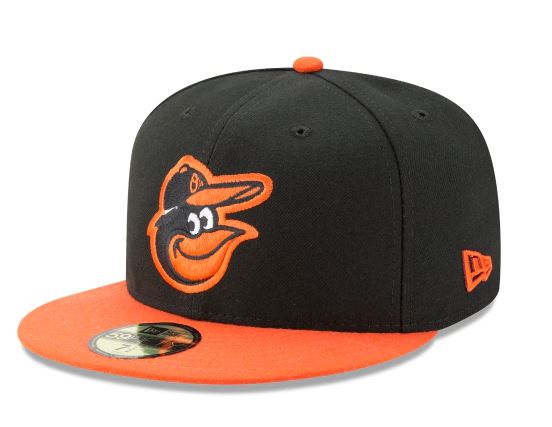 BALTIMORE ORIOLES NEW ERA ROAD AUTHENTIC COLLECTION 59FIFTY FITTED-ON-FIELD COLLECTION BLACK/ORANGE