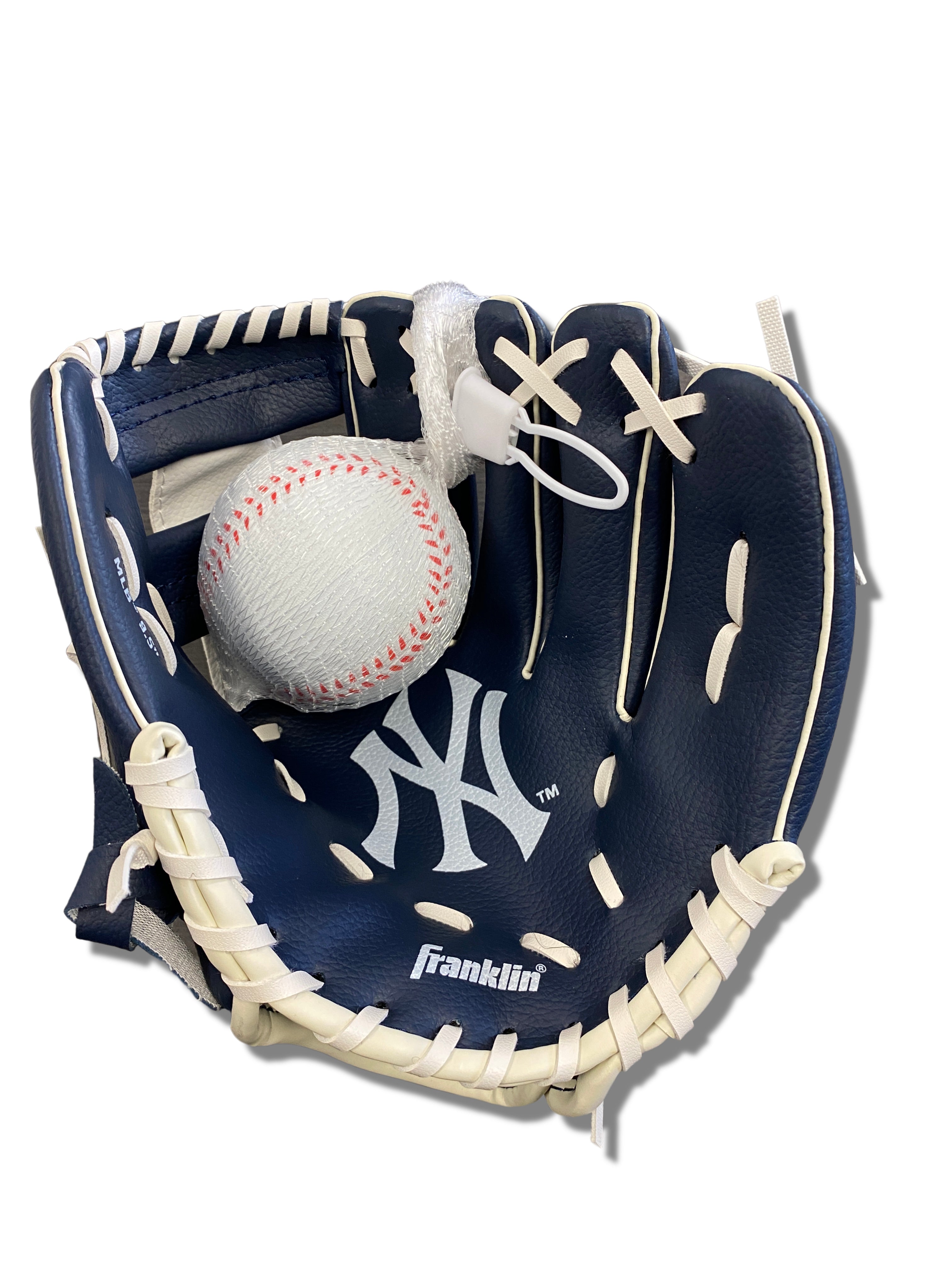 FRANKLIN NEW YORK YANKEES MLB TEAM GLOVES AND BALL SET-NAVY BLUE/WHITE