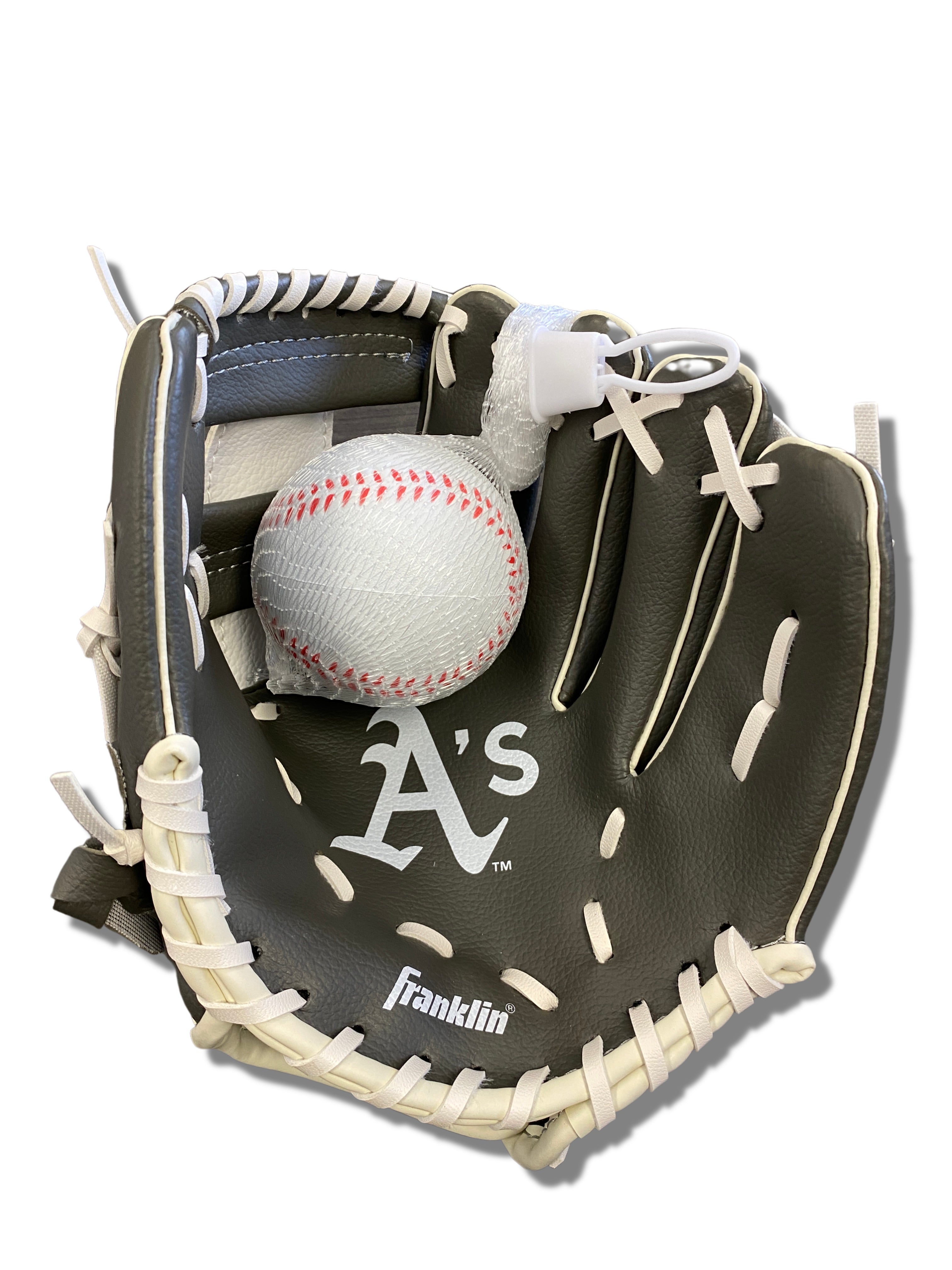 FRANKLIN OAKLAND A'S MLB TEAM GLOVES AND BALL SET- GREY/WHITE