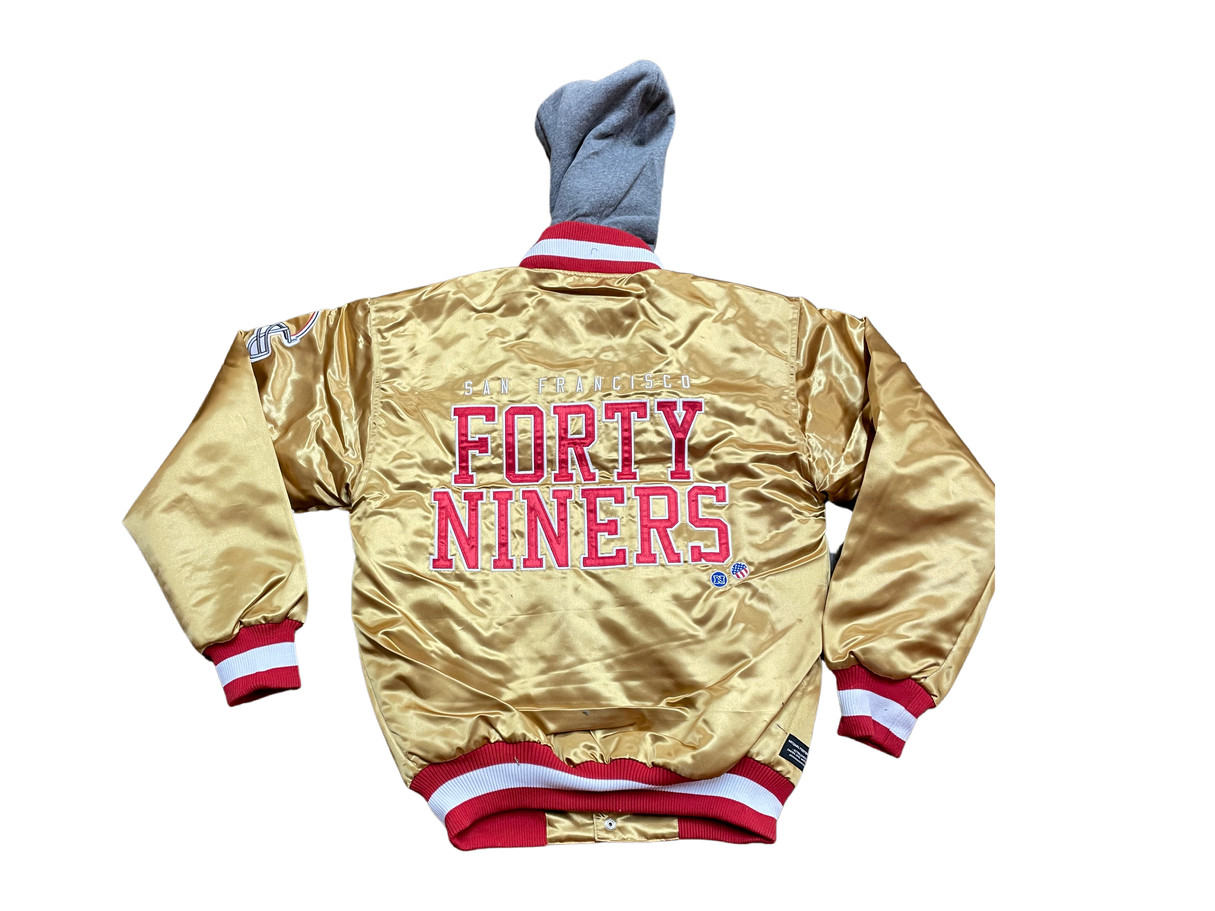 San Francisco 49ers Satin Jacket With Hoodie-Gold/Red