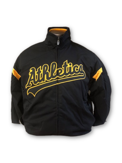 Majestic Men's Oakland Athletics Therma Base Thermal Full-Zip Jacket-Black/Yellow