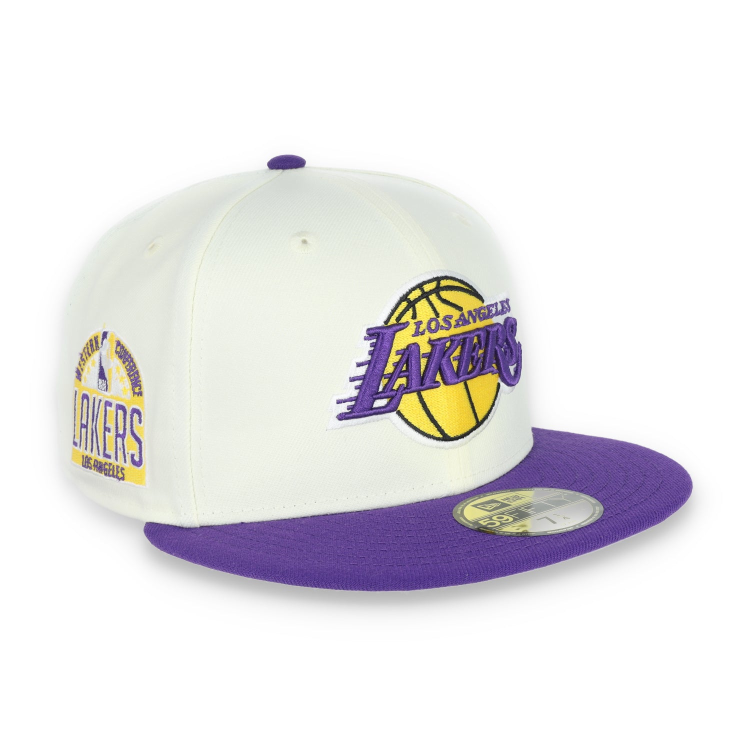New Era Los Angeles Lakers Retro E1 59FIFTY Fitted Hat - Cream/Purple