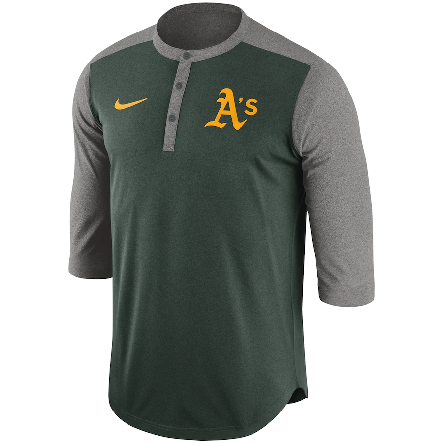 Nike Oakland Athletics Dry Henley 3/4-Sleeve Performance T-Shirt - Green