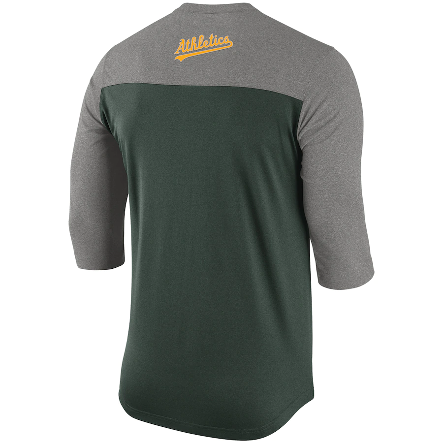 Nike Oakland Athletics Dry Henley 3/4-Sleeve Performance T-Shirt - Green