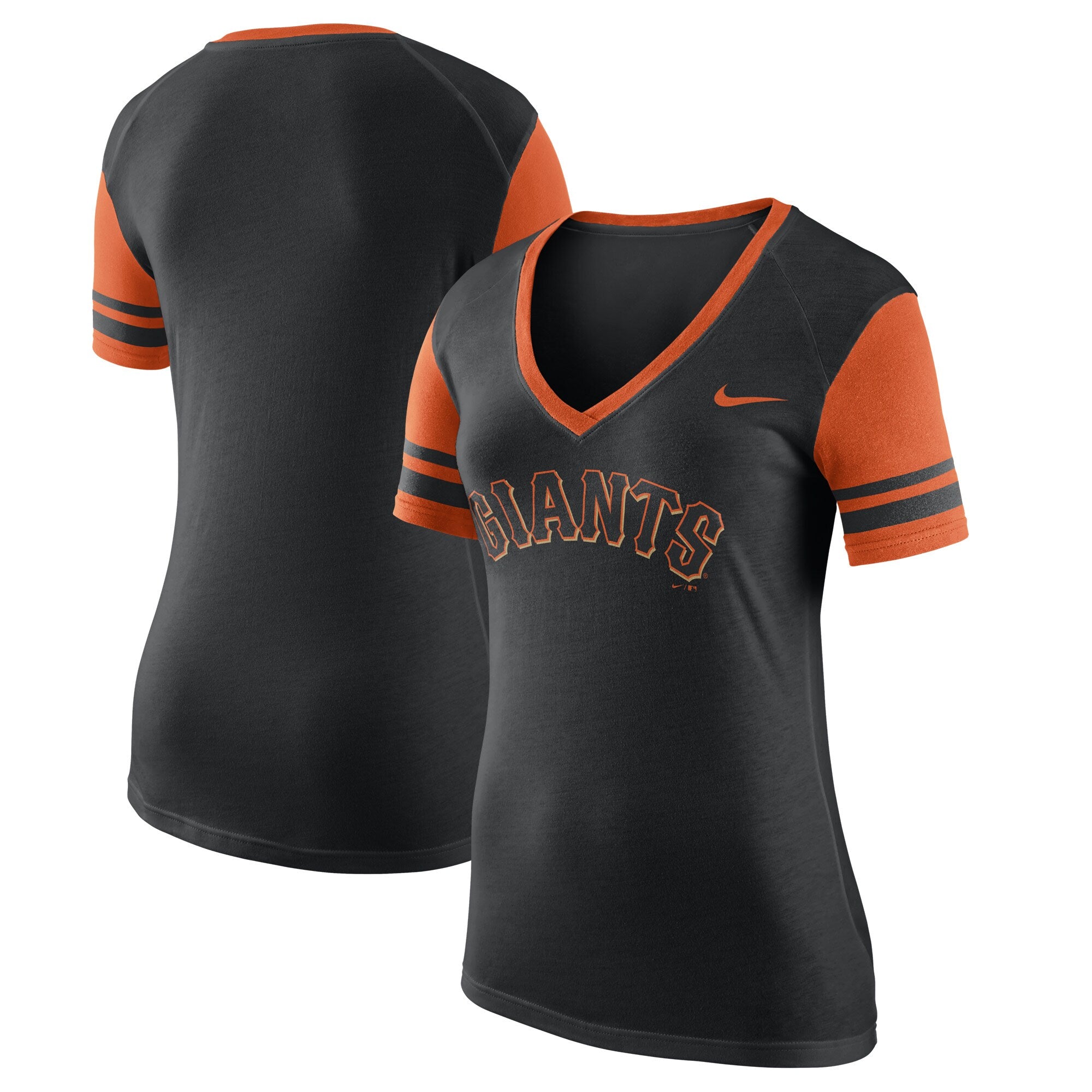 Nike Women's San Francisco Giants Logo Colorblock V-Neck T-Shirt-Black/Orange