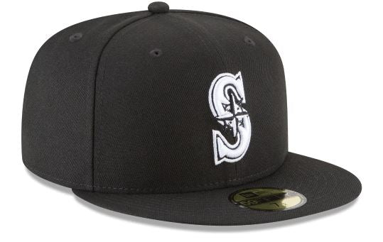 NEW ERA SEATTLE MARINERS BASIC COLLECTION FITTED 59FIFTY-BLACK AND WHITE
