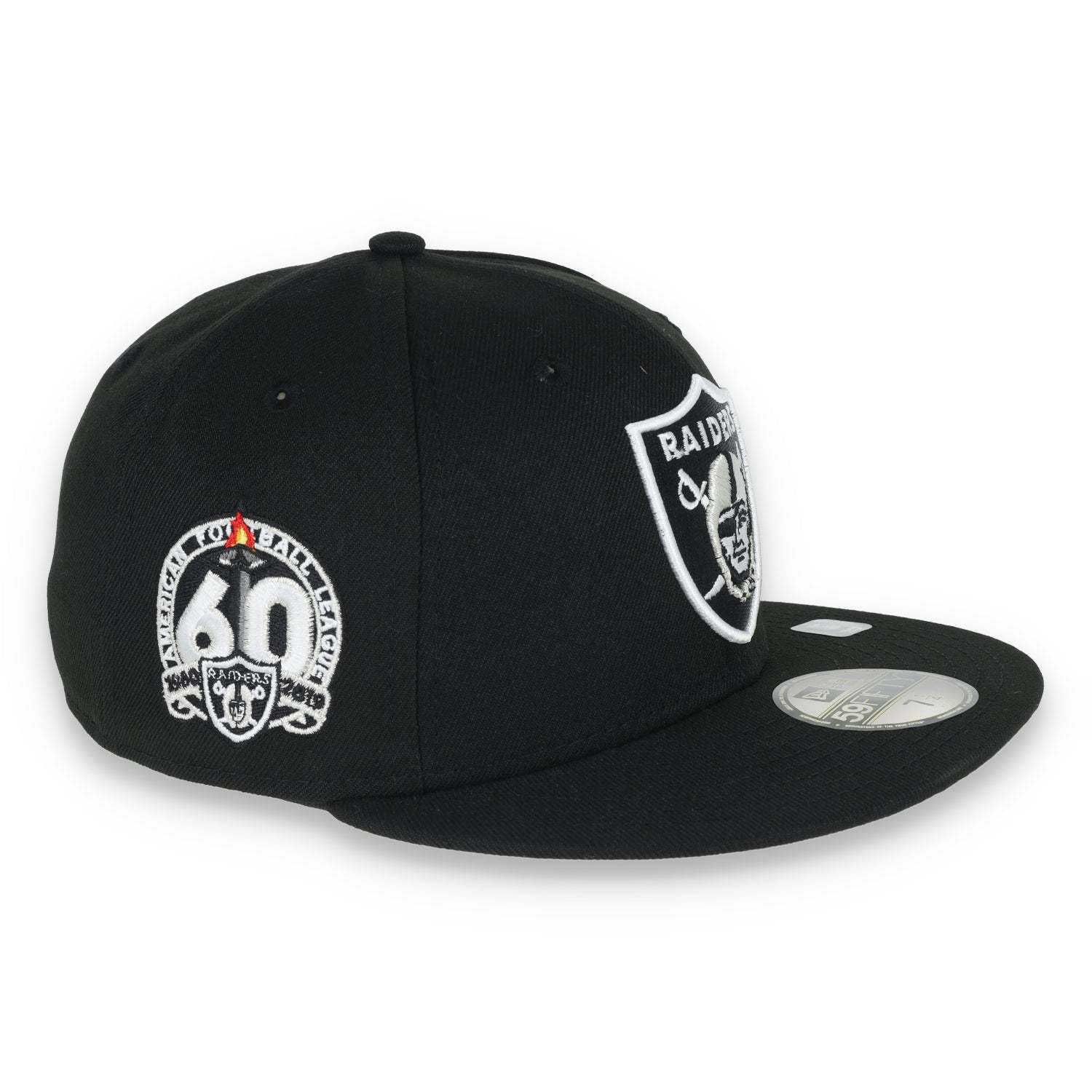 Las Vegas Raiders Shield 60th Anniversary Side Patch New Era 59Fifty Fitted-Black/White