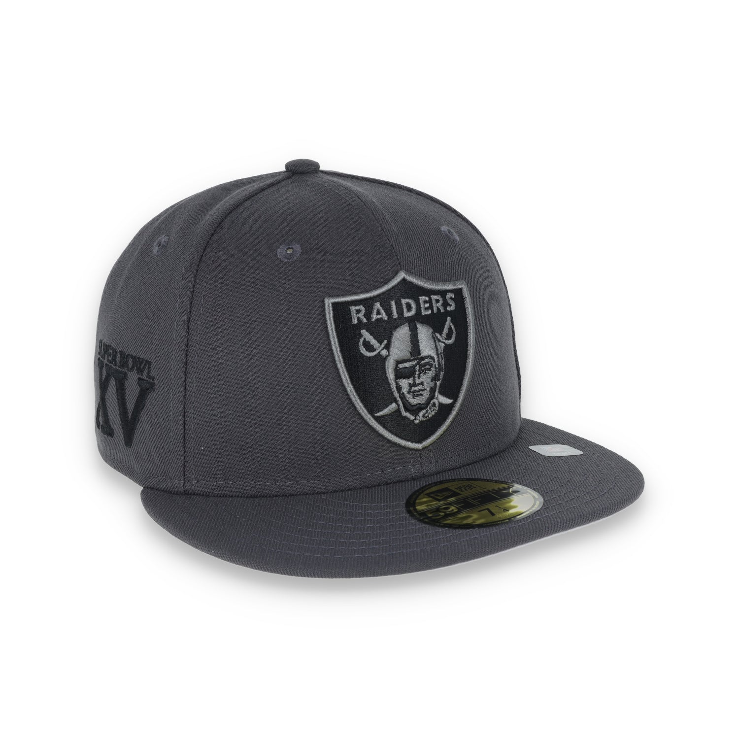 Las Vegas Raiders Shield Super Bowl XV Side Patch New Era 59Fifty Fitted-Grey/Black