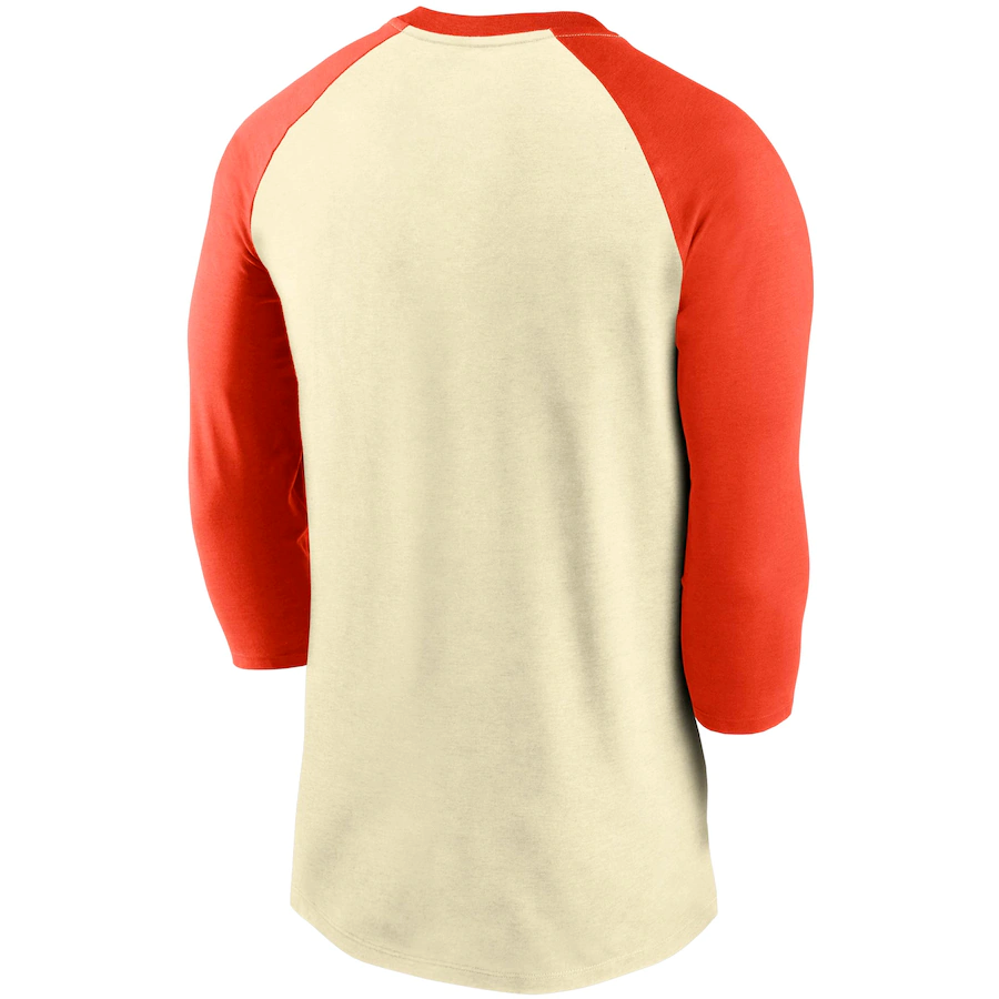 Nike San Francisco Giants Cooperstown Collection Script Tri-Blend 3/4 Sleeve Raglan T-Shirt – Cream/Orange
