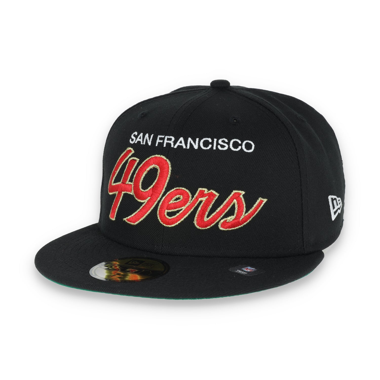 NEW ERA SAN FRANCISCO 49ERS SCRIPT 40TH ANNIVERSARY SIDE PATCH 59FIFTY FITTED HAT-BLACK