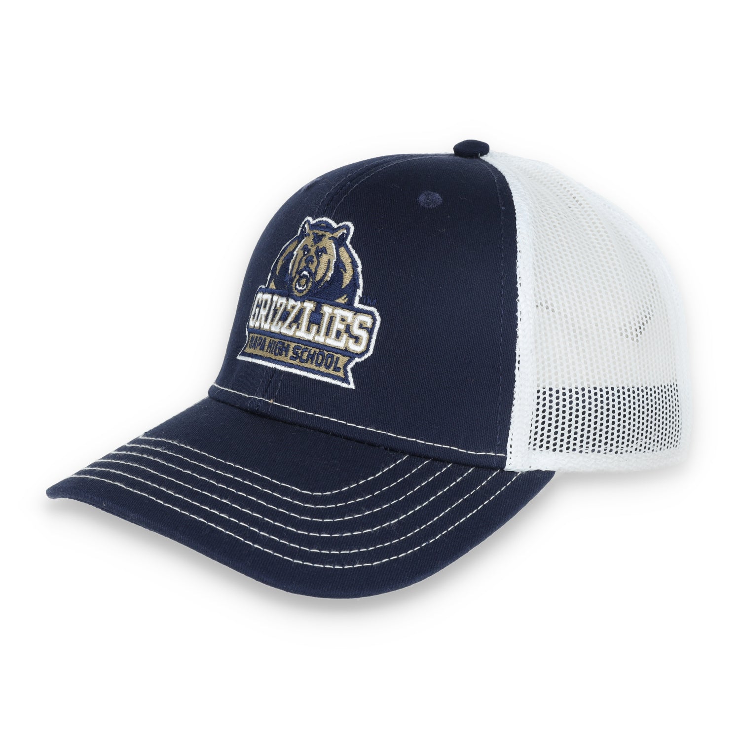 Napa High Grizzlies Flat Bill with Mesh Back Cap-Navy/White