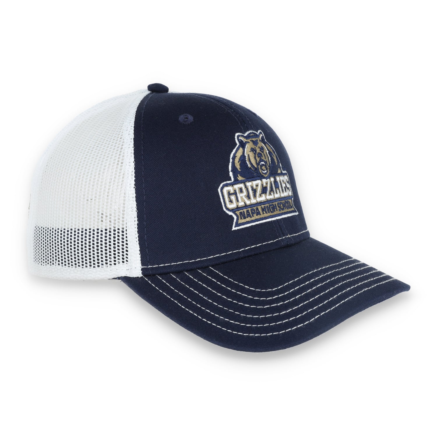 Napa High Grizzlies Flat Bill with Mesh Back Cap-Navy/White