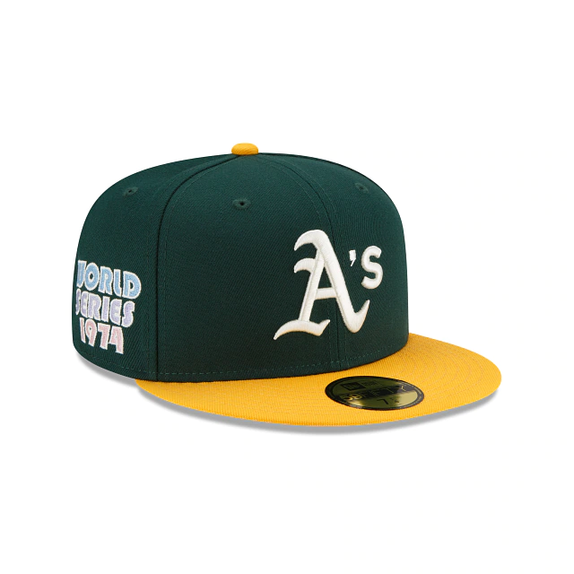 New Era Oakland Athletic1974 WORLS SERIES PATCH POP SWEAT 59Fifty Fitted Hat-GREEN