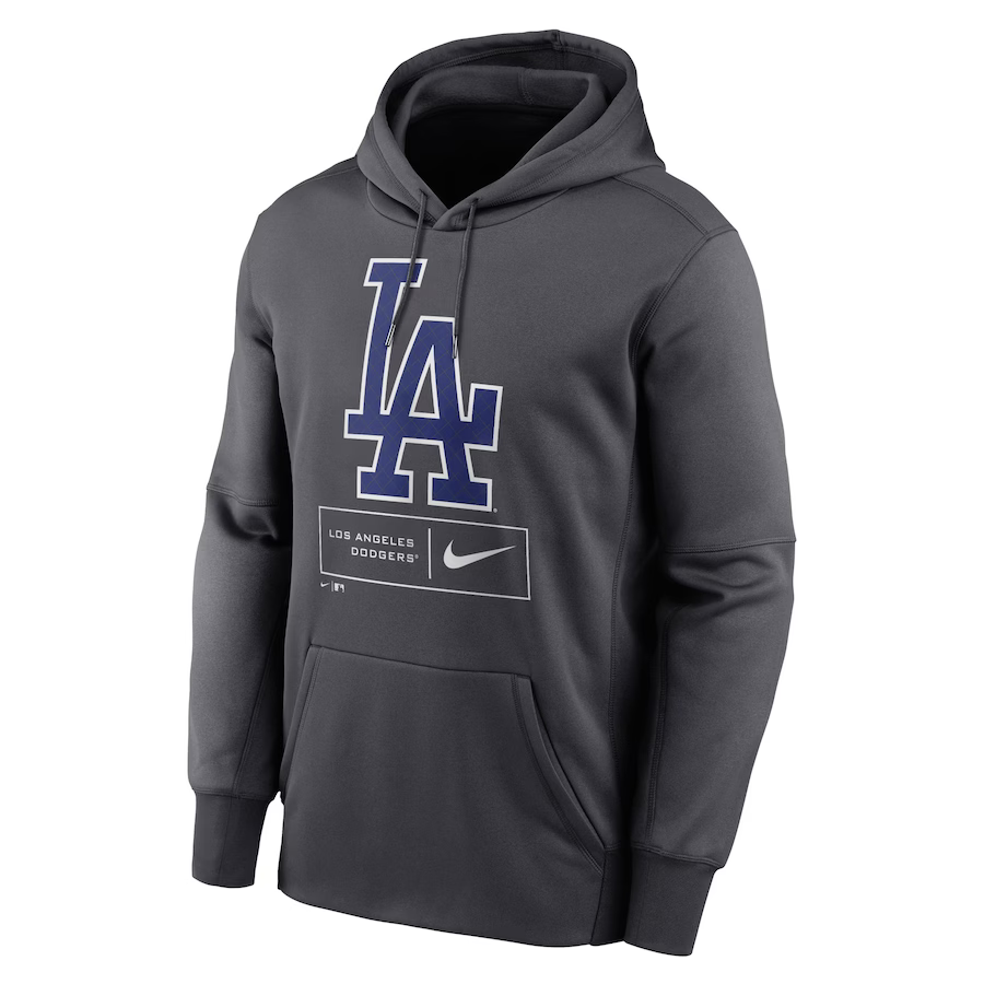 Nike Men's Anthracite Los Angeles Dodgers Pattern Logo Performance Pullover Hoodie