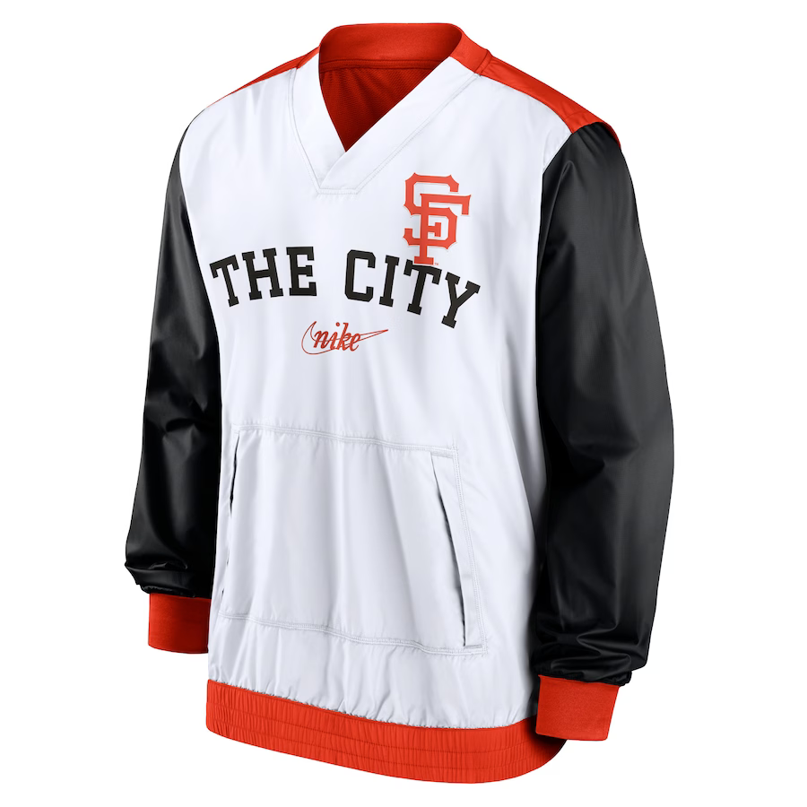 Nike San Francisco Giants Rewind Warmup V-Neck Pullover Jacket - White/Orange