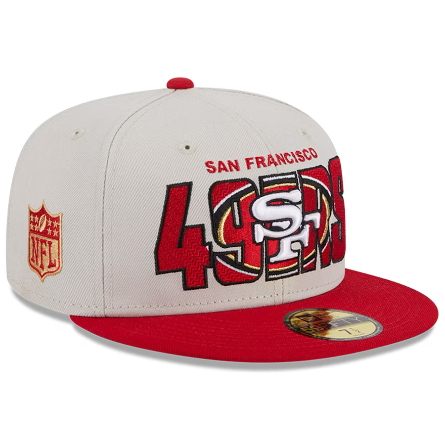 New Era San Francisco 49ers 2023 NFL Draft On Stage 59FIFTY Fitted Hat - Stone/Scarlet