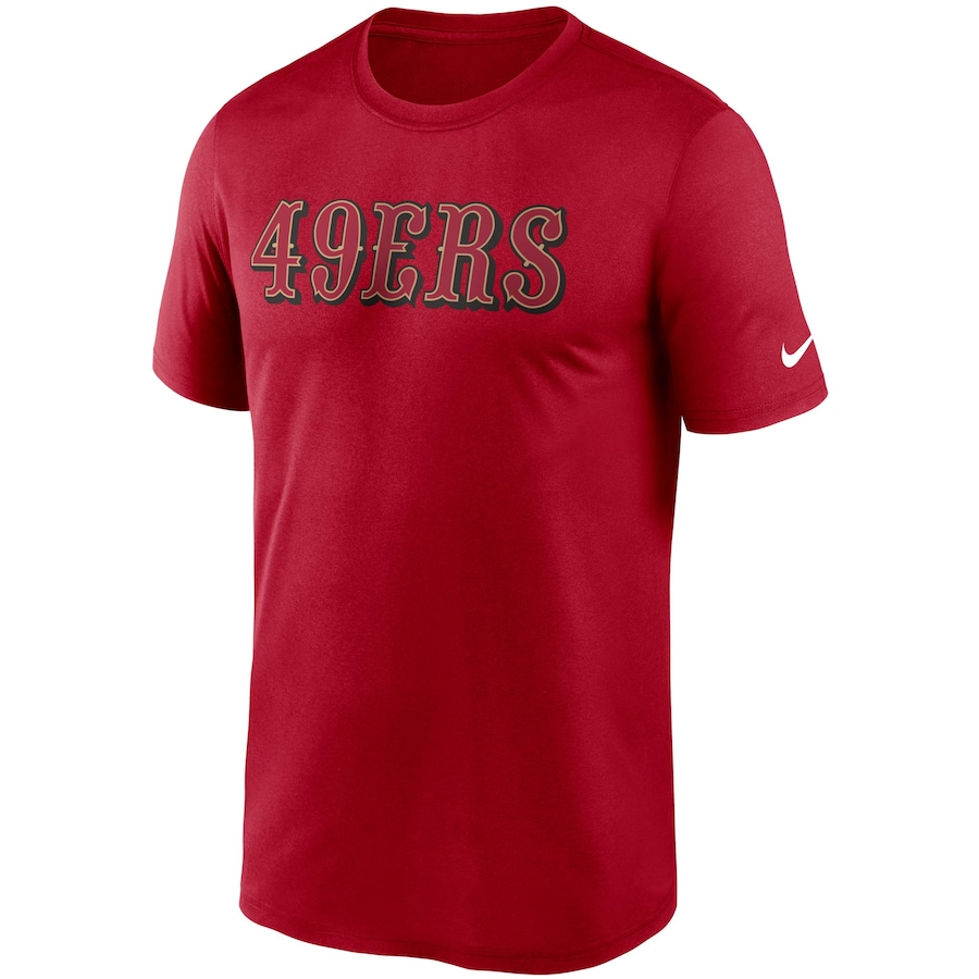 Nike Men's San Francisco 49ers Team Wordmark Legend Performance T-Shirt- Scarlet