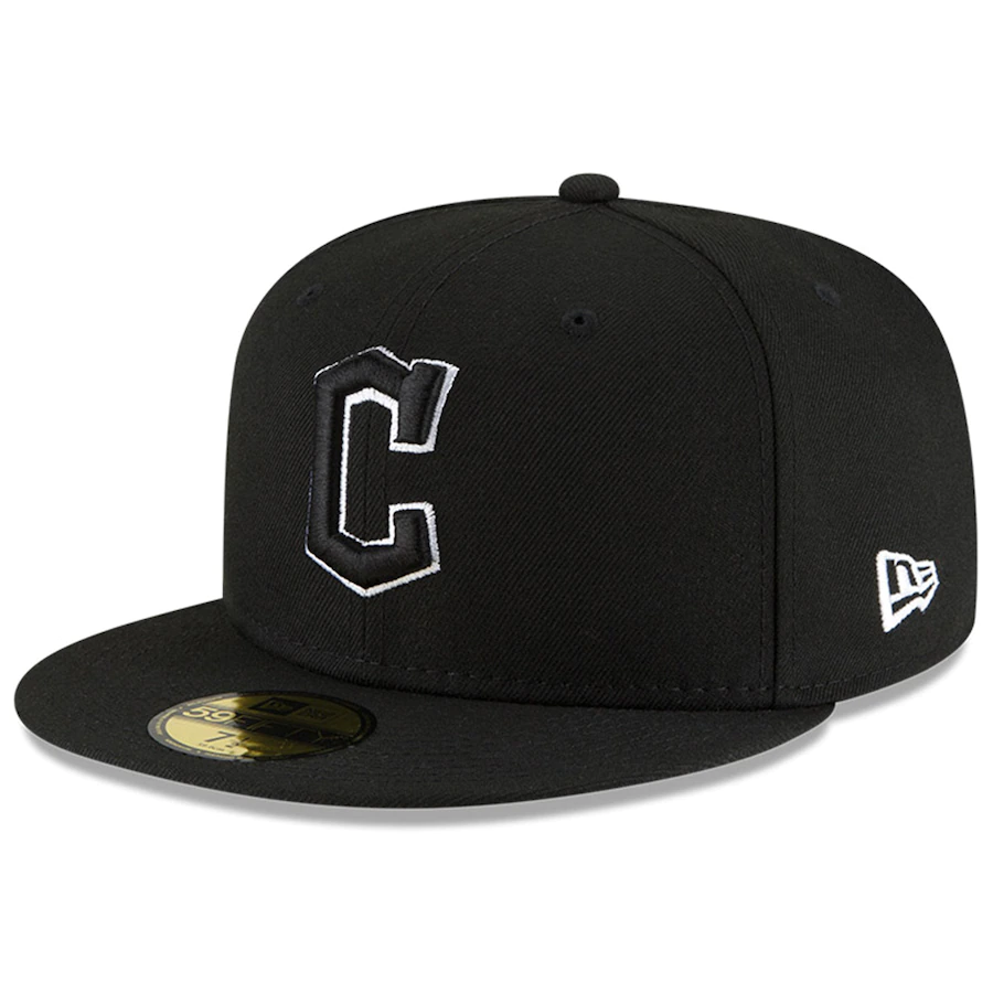 CLEAVLAND GUARDIANS NEW ERA BASIC COLLECTION BLACK OUTLINE FITTED 59FIFTY-BLACK AND WHITE