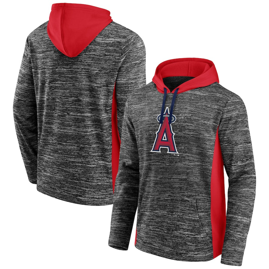 Los Angeles Angels Fanatics Branded Gray/Red Instant Replay Color Block Pullover Hoodie